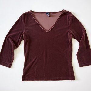 GAP Velvet V-Neck Blouse in Mauve